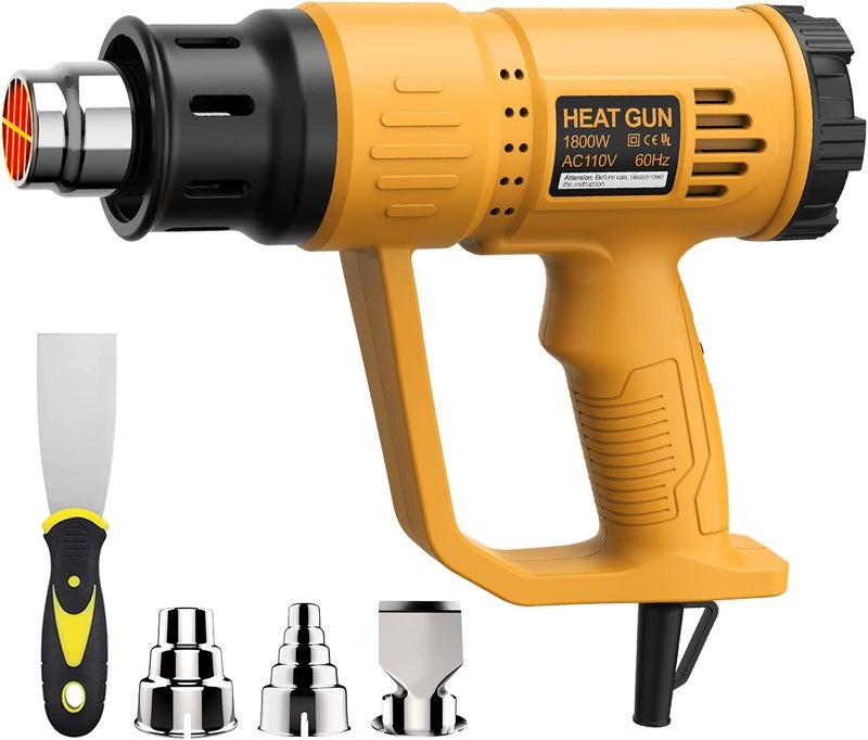 TGK Heat Gun, ® 1800W Heavy Duty Hot Air Gun Kit 662℉ & 1112℉ Dual Temperature Settings with 4 Nozzle Attachments Overload Protection for Crafts, Shrink Wrapping/Tubing, Paint Removing, Epoxy Resin - Image 1